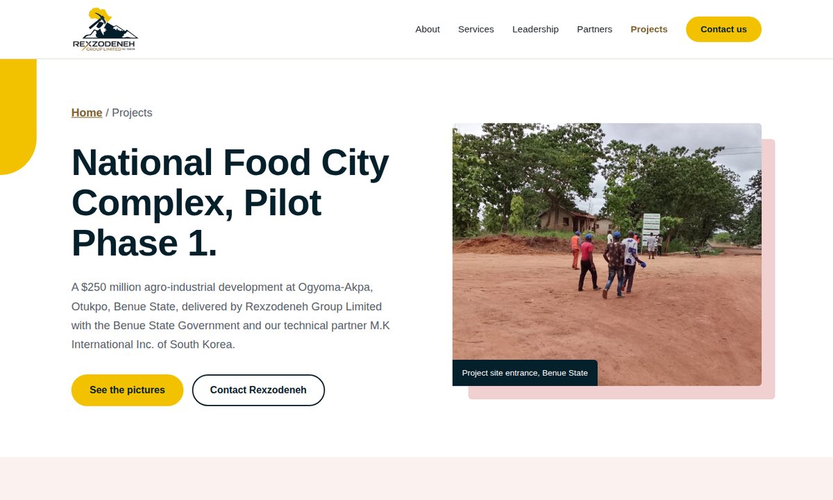 Screenshot of the Rexzodeneh National Food City Complex project page